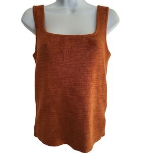 Garnet Hill Womens XS Rust Orange Square Neck Knit Sweater Tank Top Sleeveless